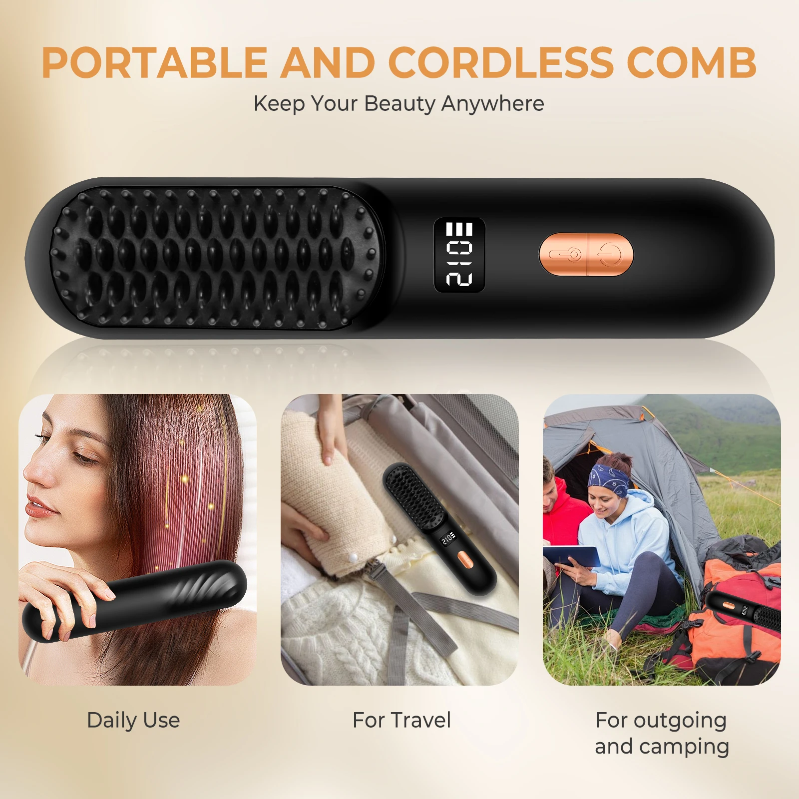 Wireless Comb Hot Selling USB Rechargeable Wireless Electric Iron Light Weight Hair Straighten Brush Hair Straightening Curling 4