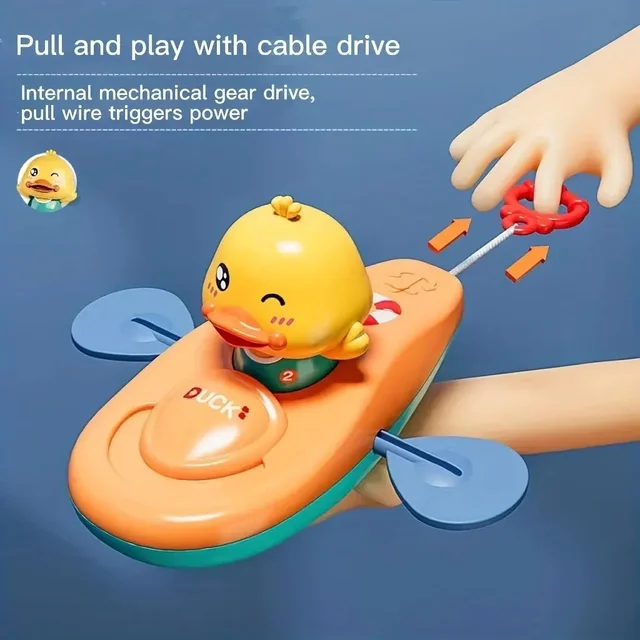 Little Yellow Duck Kayak Toy Swimming Pool Bathroom Toy Classic Water Toy Back Rowing Boat Baby Bathing Swim Toy for Children 1