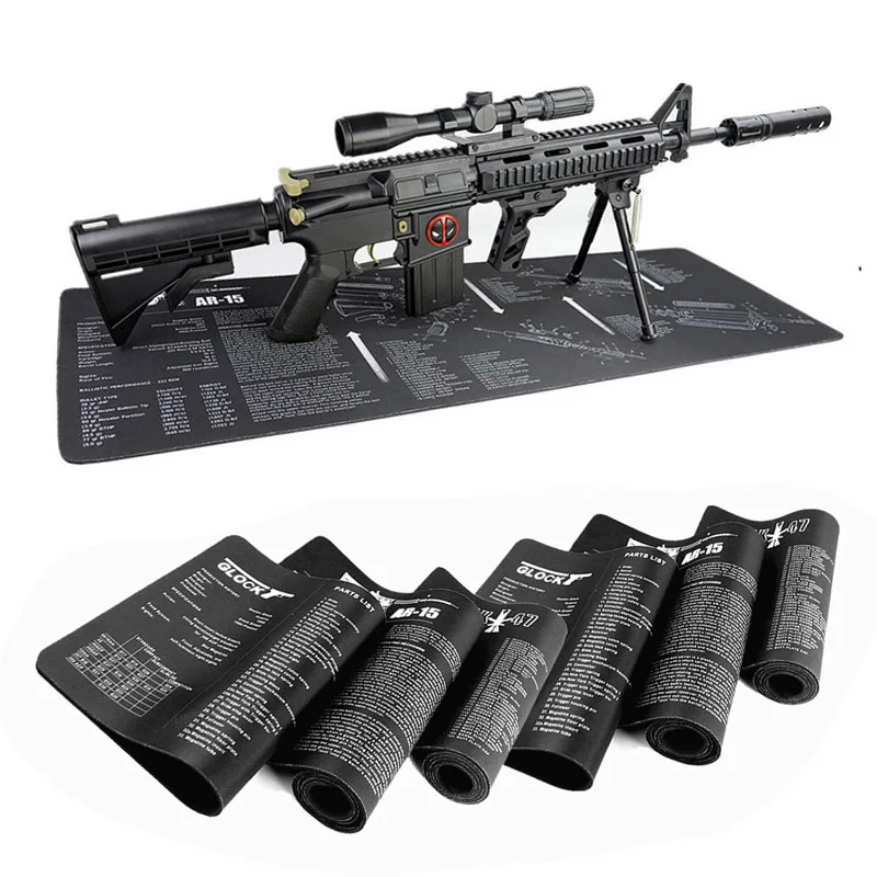 Gun Cleaning Mat com Diagrama de Peças e Instruções, Armorers Bench Mat, Mouse Pad Repair Build Tool para Glock M9 1911 AR15 AK47
