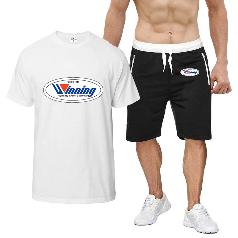Winning Boxing 2024 Men Summer Fashion Printing Breathable Casual T-shirt+Short Pants New Eight-Color Short-Sleeved Set 2