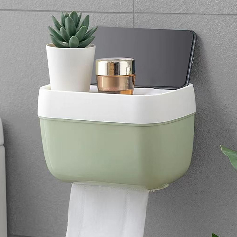 Space-Saving Wall-Mounted Toilet Paper Holder With Tissue Dispenser & Storage-Easy Adhesive Installation Creative Roll Paper Box