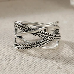 Sleek Silvery Wrap Wide Band Ring - Modern Minimalist Statement Jewelry - 8 (B961)