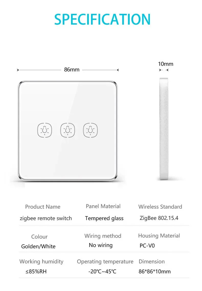 Zigbee Wireless Scene Switch 1 2 3 Gang Wall Touch Button On Off Works with Tuya
