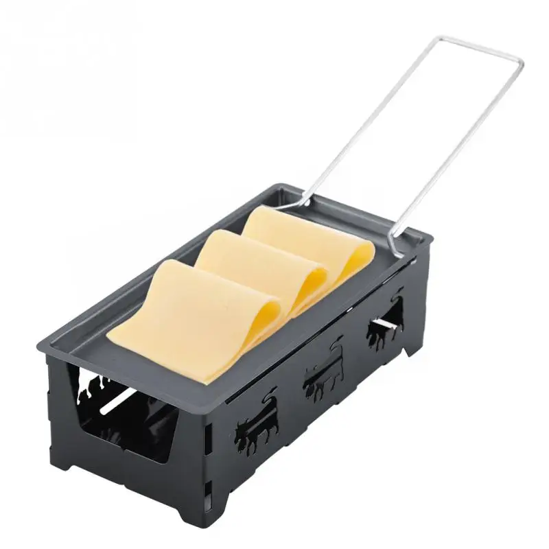 Metal Carbon Steel Mini Cheese Raclette Non-stick Coating Candles Heated Baking Tray Foldable Handle with Spatula Cook Set cheese baking tray