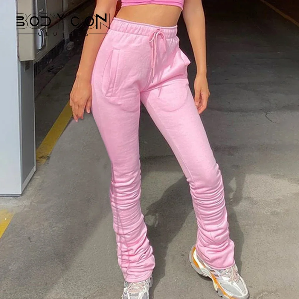 

Women's Street Pants Stacked Sweatpants for Women Casual Drawstring Pants Spring Fall Long Stacke Y2k Trousers Plush Leggings
