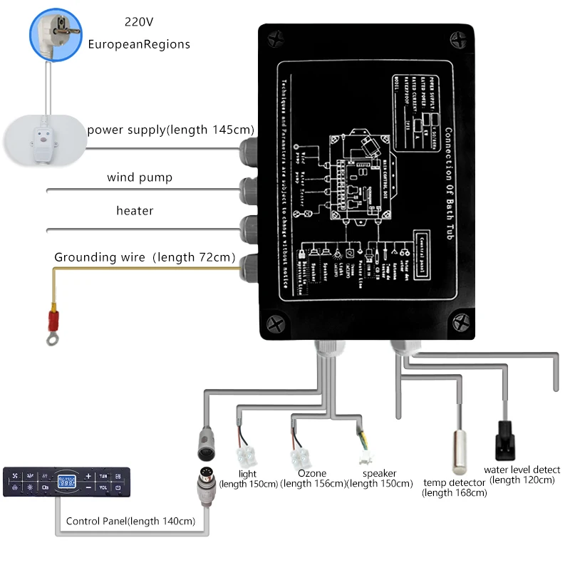 220V Black Massage Bathtub Controller SPA Bathtub Control Panel Digital Display Screen Thermostat Temperature Control Bluetooth