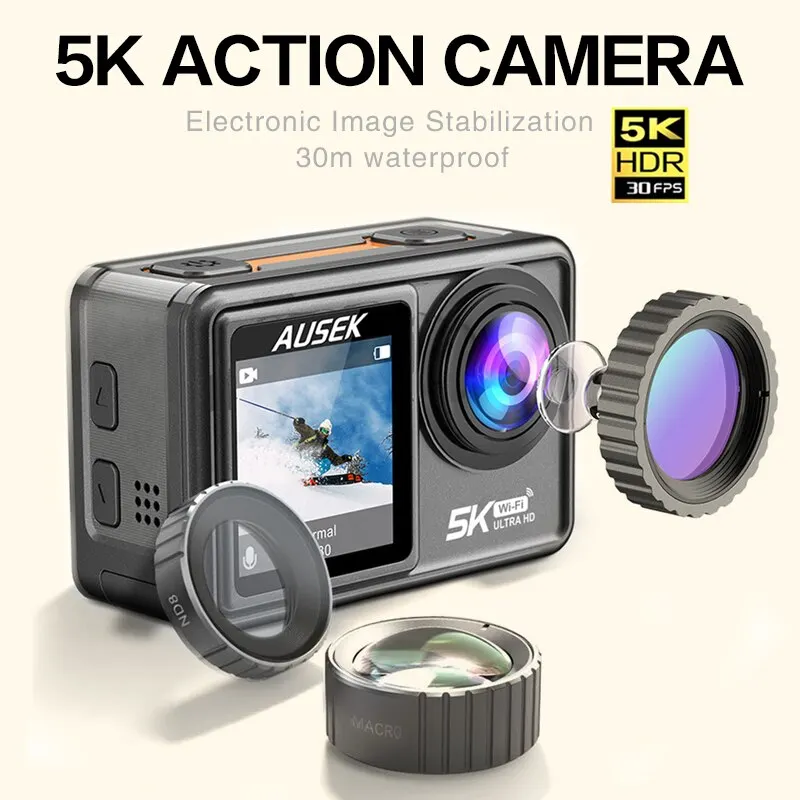 Action Camera CERASTES 5K 4K 60FPS EIS Interchangeable Lens 48MP Zoom Electronic Stabilizer WiFi for Vlog