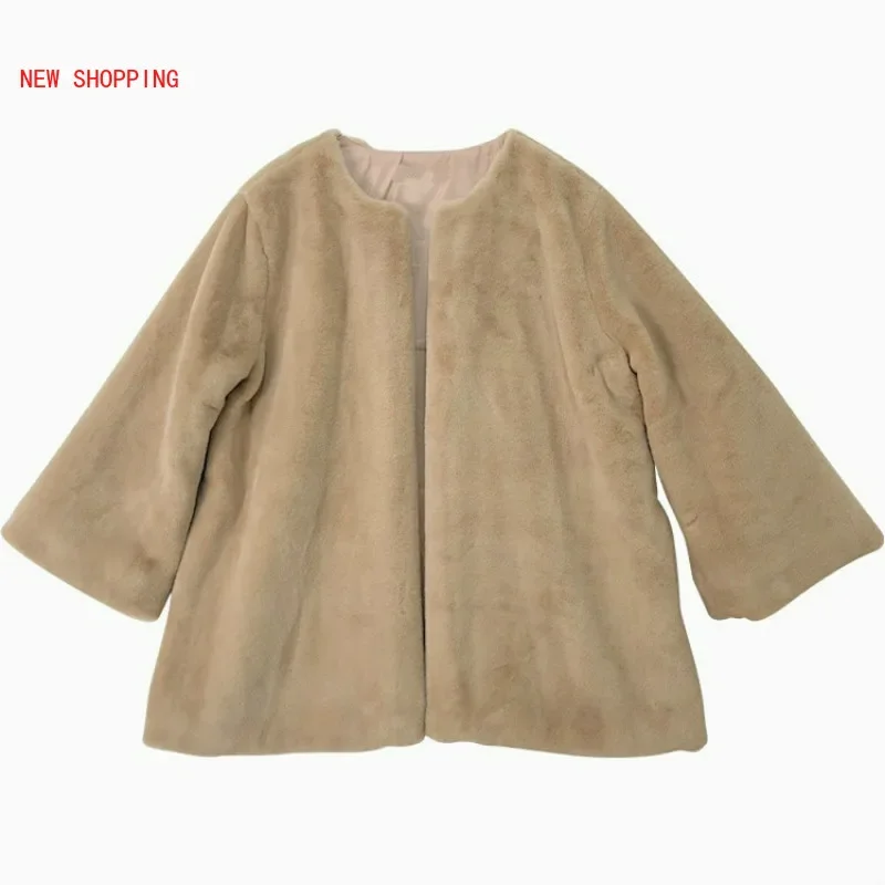 New Elegant Khaki Winter Warm Rabbit Fur Coats Women Faux Fur Coat Streetwear Autumn Faux Mink Fur Jacket Female Party Overcoat