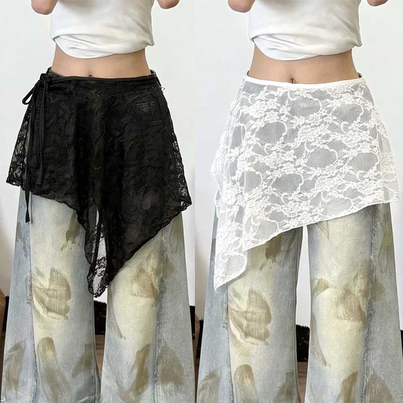 2026 Jupe courte à lacets en dentelle française, Jupe superposée de printemps, Jupe portefeuille pour femme, Robe bandage, Jupe évasée style tablier 1