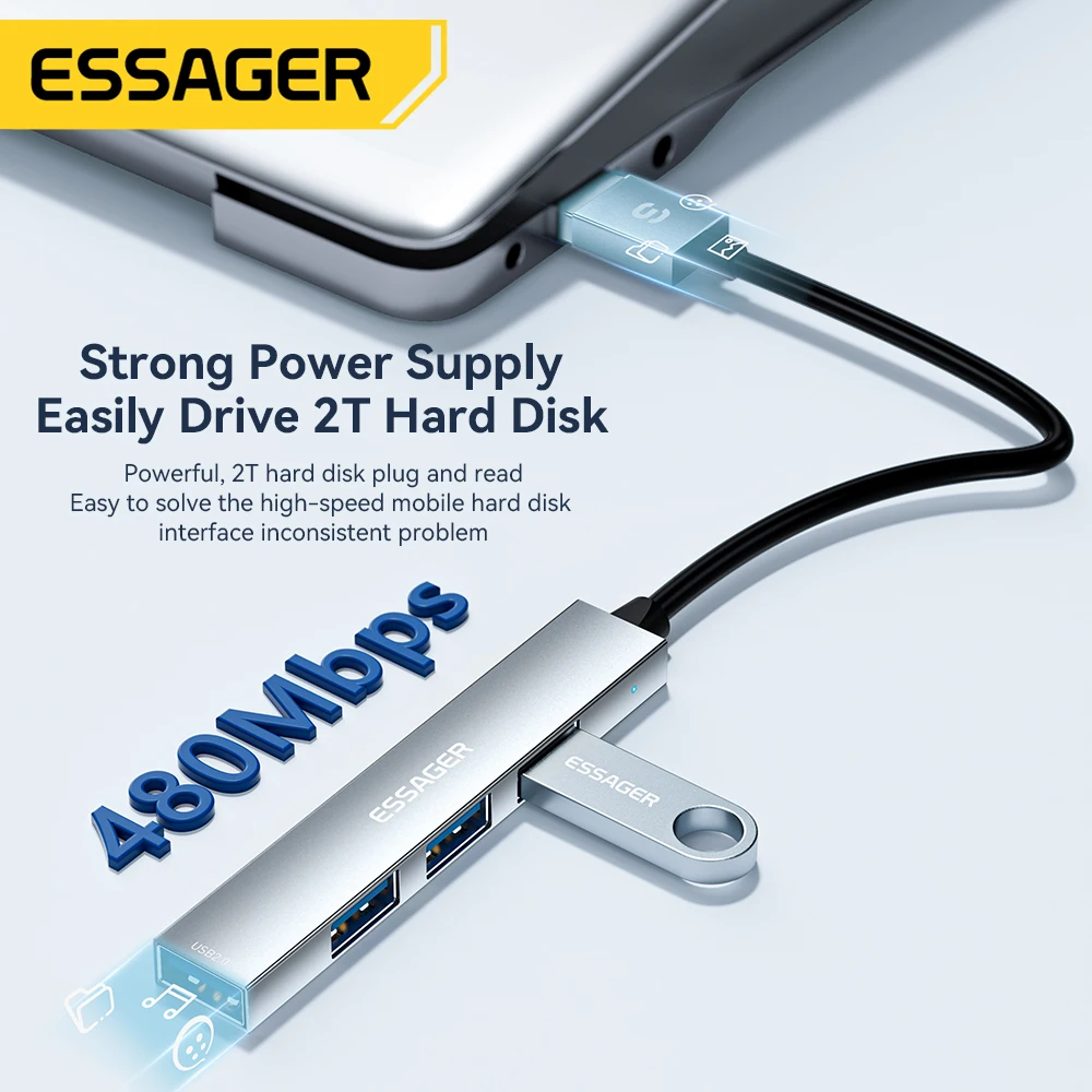Фото Essager 4 в 1 USB C кабельный концентратор USB 2,0 высокоскоростной разветвитель Тип C концентратор адаптер для ноутбука компьютера USB многофункциональный расширитель №4