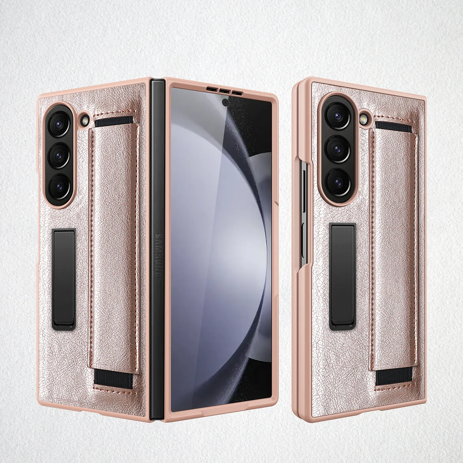 Luxury Leather Wristband Holder Phone Case with Glass Film - All-Inclusive Shockproof Design