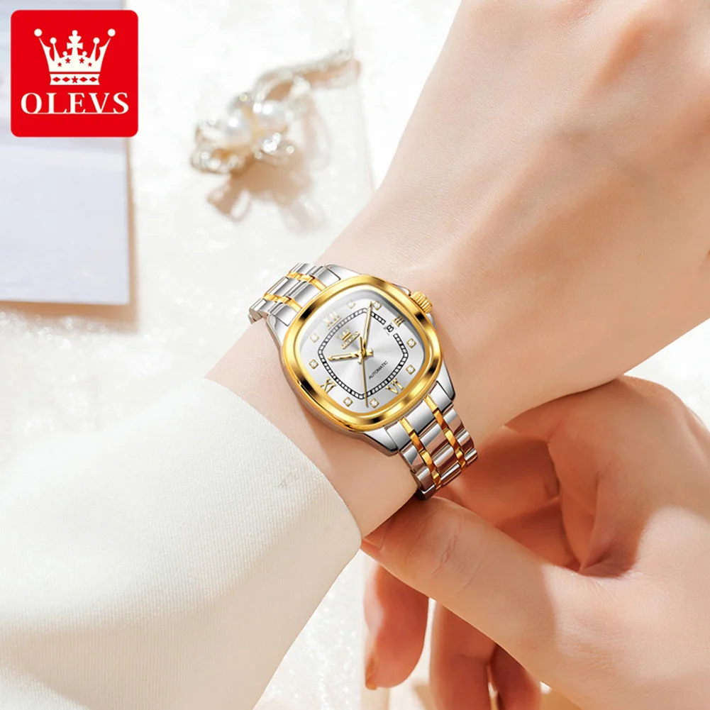 OLEVS 9810 Woman Automatic Watch Fashion Diamond Scale Mechanical Watch For Women Top Brand Waterproof Date Ladies Wristwatch