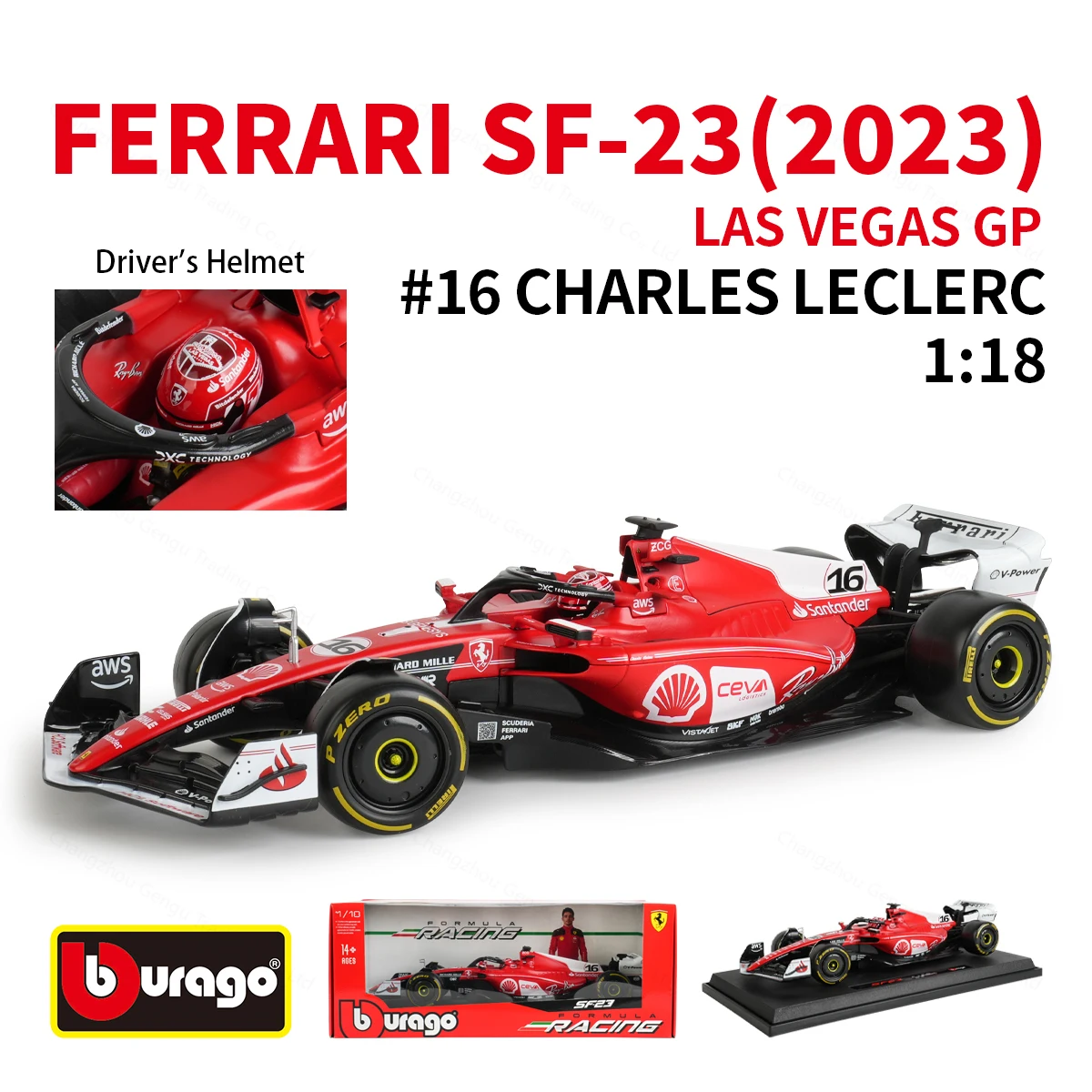 Bburago 1:18 2023 Ferrari Las Vegas GP SF23 #16 #55 F1