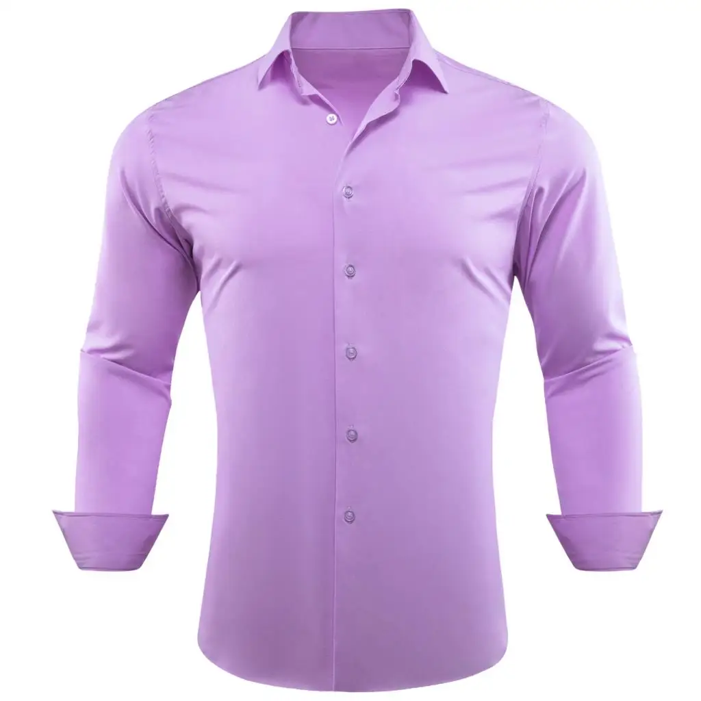 

Designer Silk Mens Shirts Mercerized Solid Satin Plain Purple Long Sleeve Casual Business Slim Fit Male Blouses Tops Barry Wang