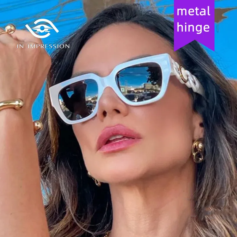 

PC Chain Sunglasses Women's European and American Fashion Cat Eye Hollow Luxury Sunglasses Modern Twist Leg Sunglasses Trend