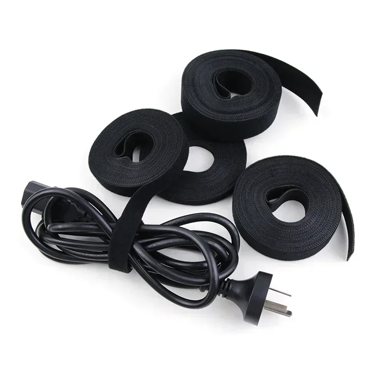 Black Cable Ties Reusable Loop Bundle Self Adhesive Nylon Strap Organizer Clip Wire Holder Management Fastening Tape cable ties