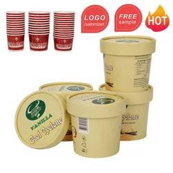 Customized product3-20oz Custom printing ice cup paper soup bowl with lids for holding ice-froyo gelato paper cup