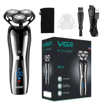 VGR Wet Dry electric shaver for men rotary beard shaving machine Grooming kit Rechargeable LCD display 1