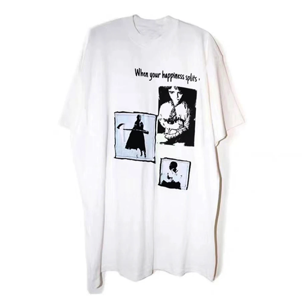 

Hiphop Cotton Short-sleeved T-shirt 2023 Summer Abstract Rock Retro Patch Street Oversize Casual Round Neck Top Men's Clothing