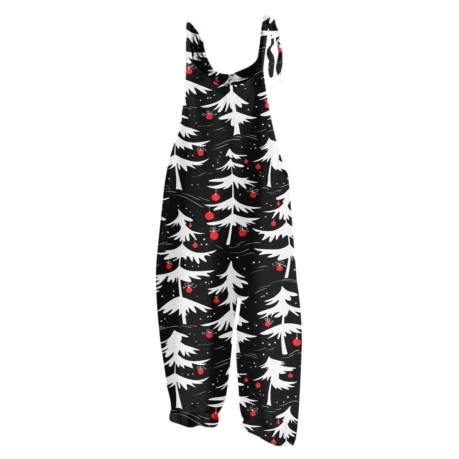thumbnail image 1 of Mono con estampado navideño para mujer, informal, holgado, con tirantes ajustables, holgado, versátil, con tirantes, pierna ancha y ajustable, 1 of 5