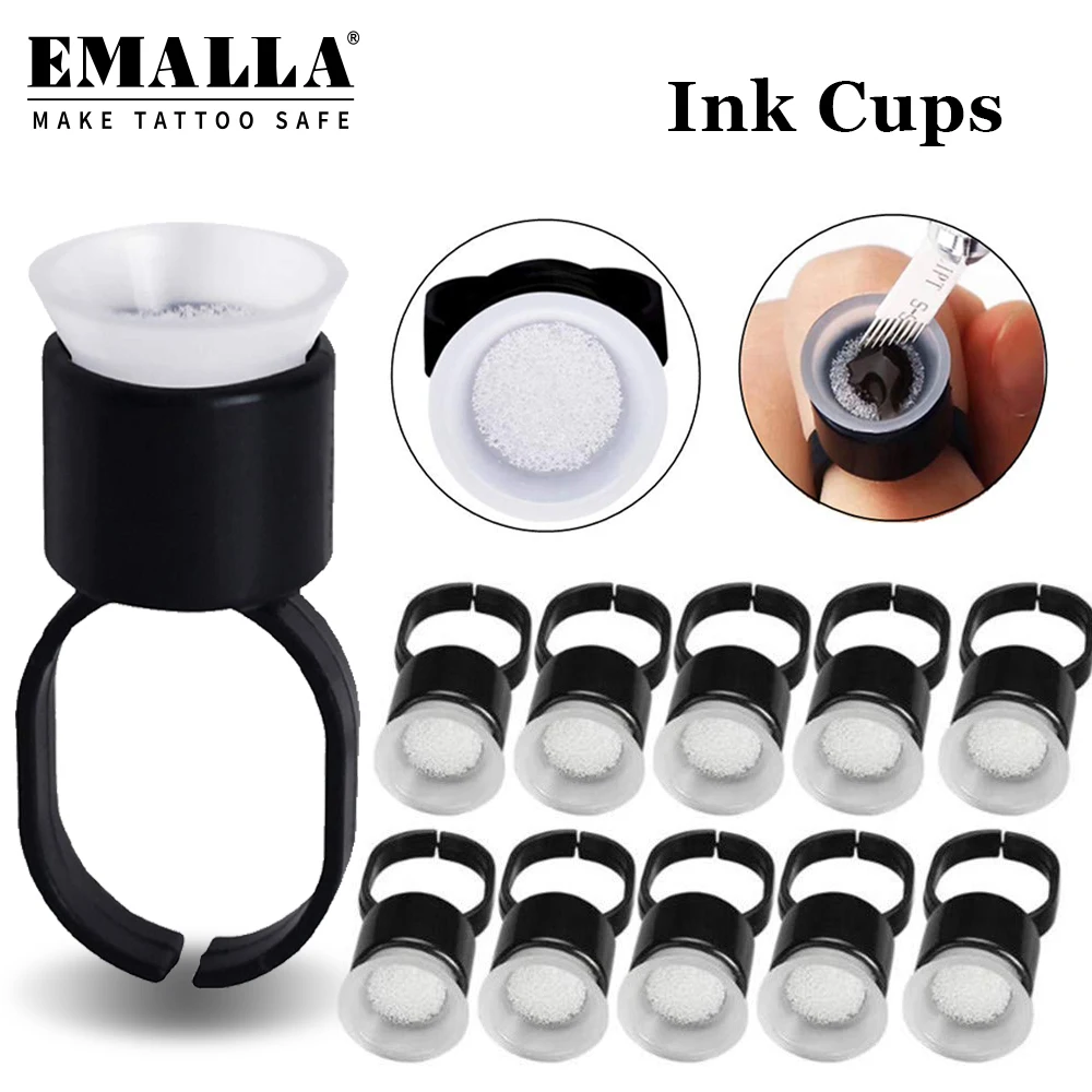 Yangna Black Pigment Glue Rings Cups With Sponge Microblading Permanent