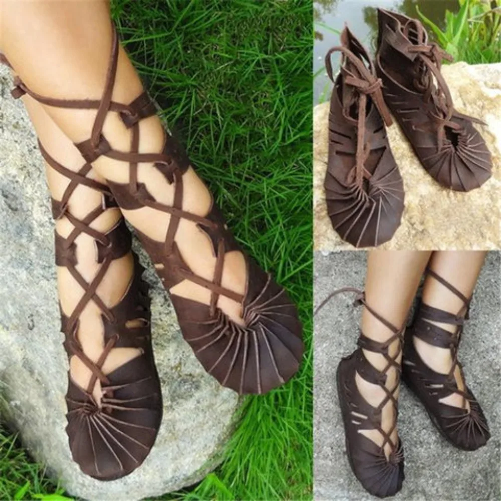 Cosplay shoes, medieval Gothic retro, elf witch, lace up, hollow out, Lolita, for women men, cosplay costume, carnival party, knight boots, prop