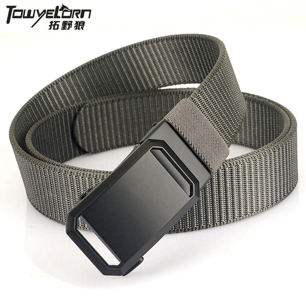 

TOWYELORN Metal Automatic Buckle Canvas Men Belt Thick Nylon Jeans Pants Belt Casual Outdoor Multifunctional Tactical Male Belts
