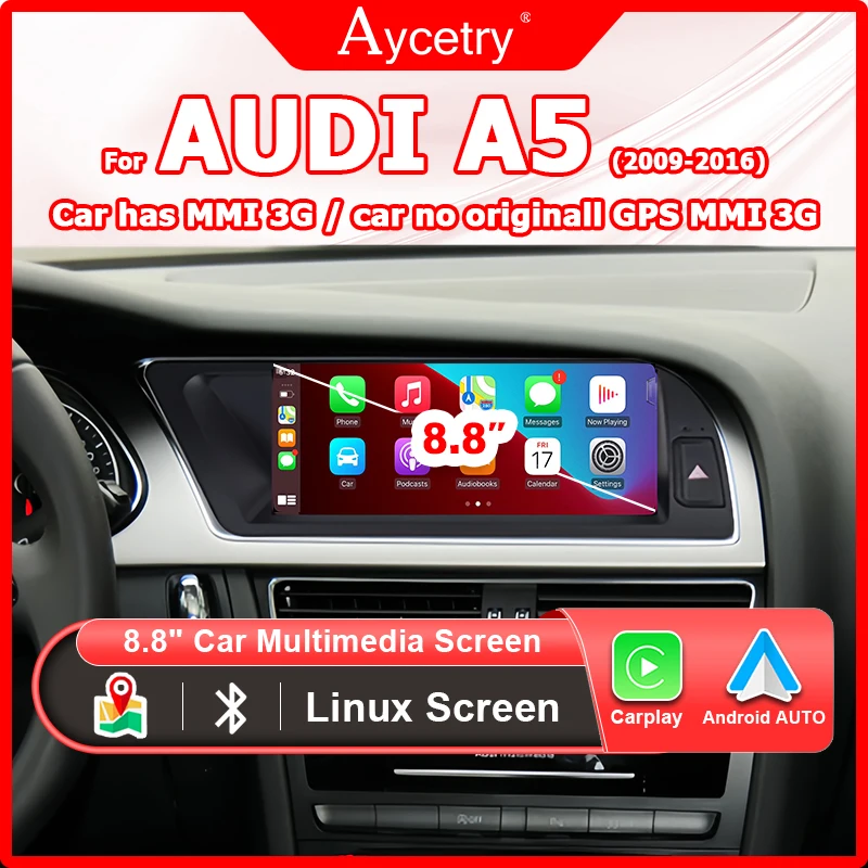 8,8 "Linux Multimedia Bildschirm Drahtlose Carplay Android Auto Stereo Für Audi A5 2009-2016 Bluetooth autolink airplay Navigation 4G