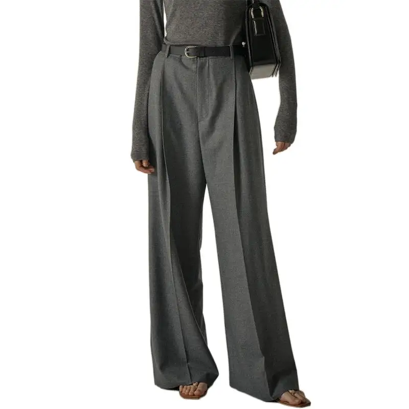 

High Quality Straight Suit Trouser Skinny Show High Long Leg For Women High Waist Wide Leg Pantalone Simple Casual Straight Pant