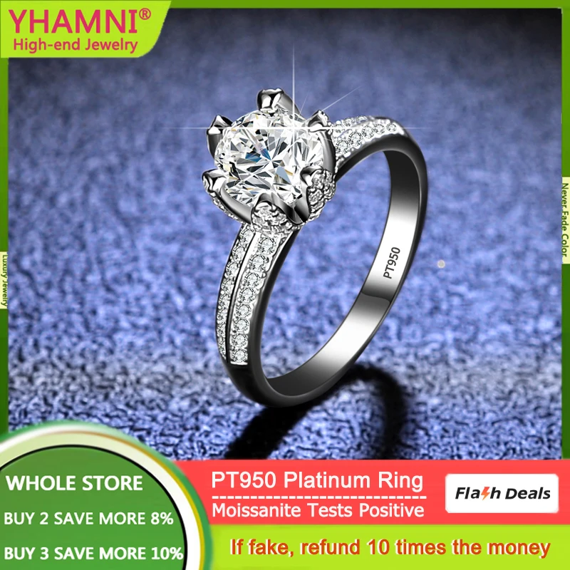 

PT950 Platinum Rings GRA Certified 1 Carat Moissanite Ring VVS1 Lab Diamond Engagement Promise Wedding Band Jewelry for Women