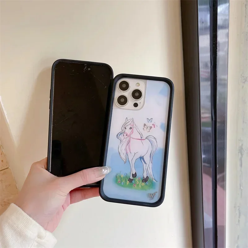 Stylish Wildflower Cartoon Swans & Cute Puppy Phone Case with Deer Cherry Design