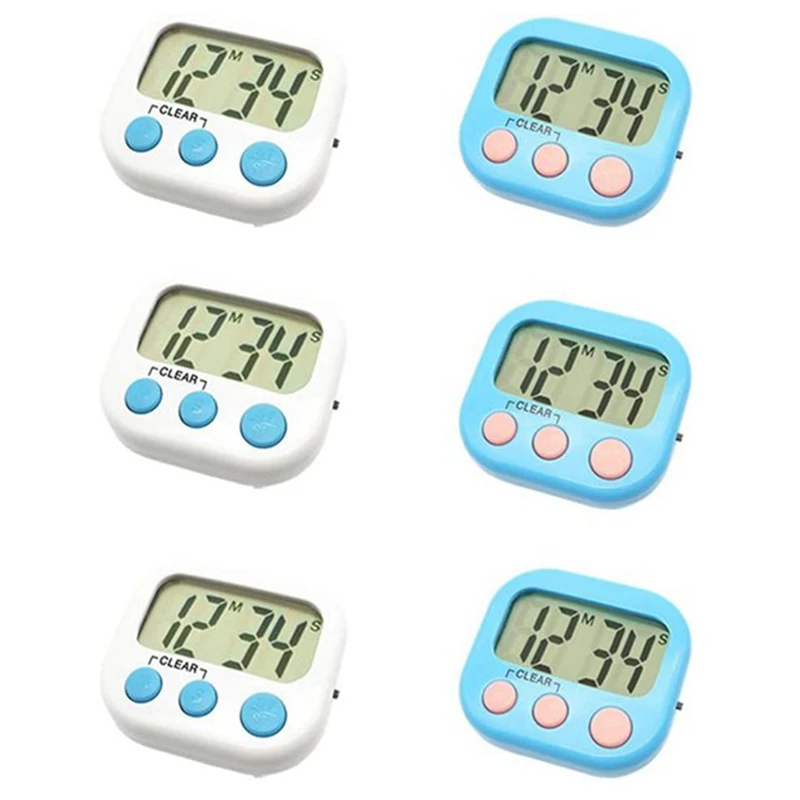 

6 Piece Teachers Digital Timers With LCD Display White & Blue For Kids For Classroom, Homework, Exercise