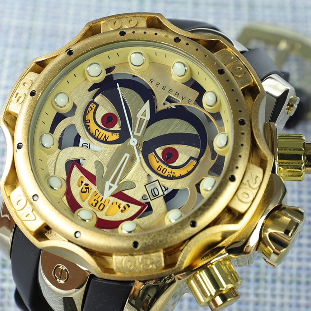 Undefeated 54mm Big Dial Reserve AAA Original joker Quartz Watches Mens Invincible Stainless Steel Watch Clock