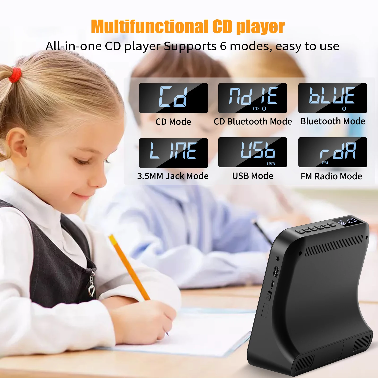 Portable CD Player with Bluetooth Gueray Desktop CD Players for Home Bulit-in Double HiFi Speakers AUX&Headphone Jack portable cd player