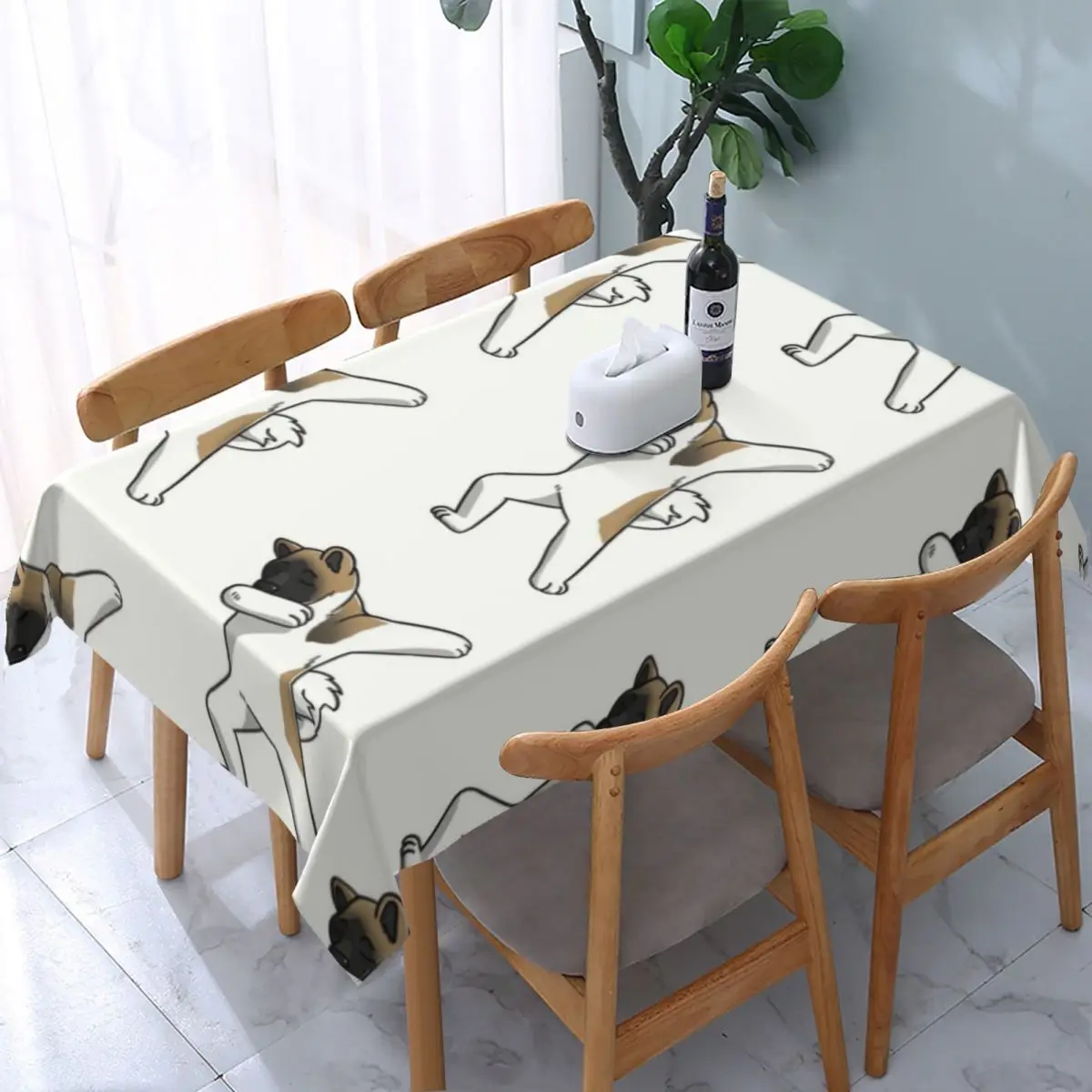 

Funny Dabbing Akita Dog Tablecloth Rectangular Fitted Waterproof Table Cloth Cover for Banquet