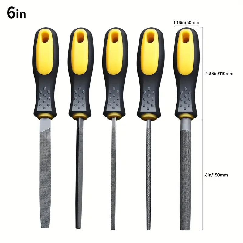 Set di lime ad ago da 5 pezzi, lime metalliche manuali, set di acciaio resistente all' legato temprato include lime triangolari, rotonde, quadrate e semicircolari