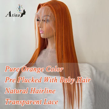 Straight 360 HD Lace Frontal Human Hair Wigs Orange Ginger Colored Glueless Transparent 30Inch Lace Front