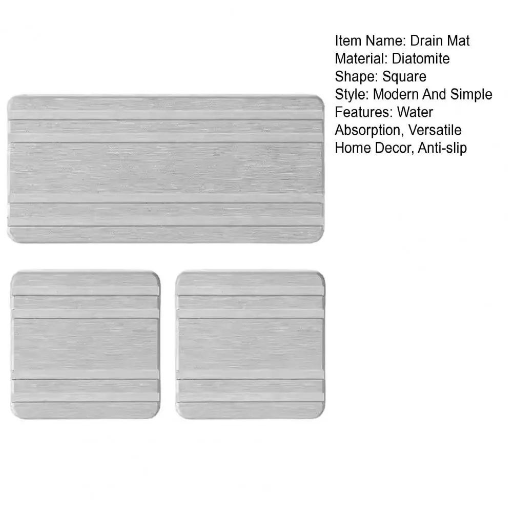 3Pcs 10/20cm Drain Mat Water Absorbing Stone Tray Stripe Design Quick Drying Sink Drain Mat Anti-Slip Soap Holder Bathroom Trays