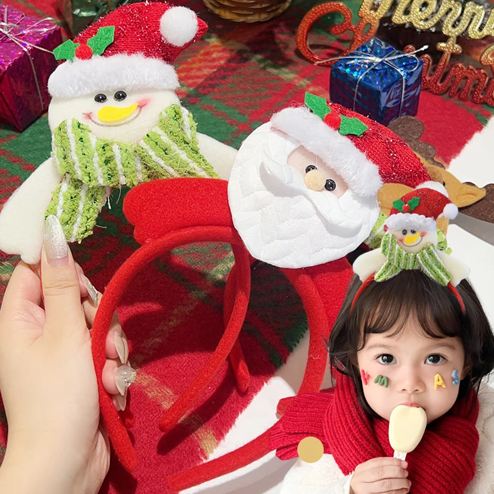Christmas Headbands Cute Cartoon Santa Claus Snowman Elk Hair Hoop Children Christmas Gifts Happy New Year Party Decoration Prop