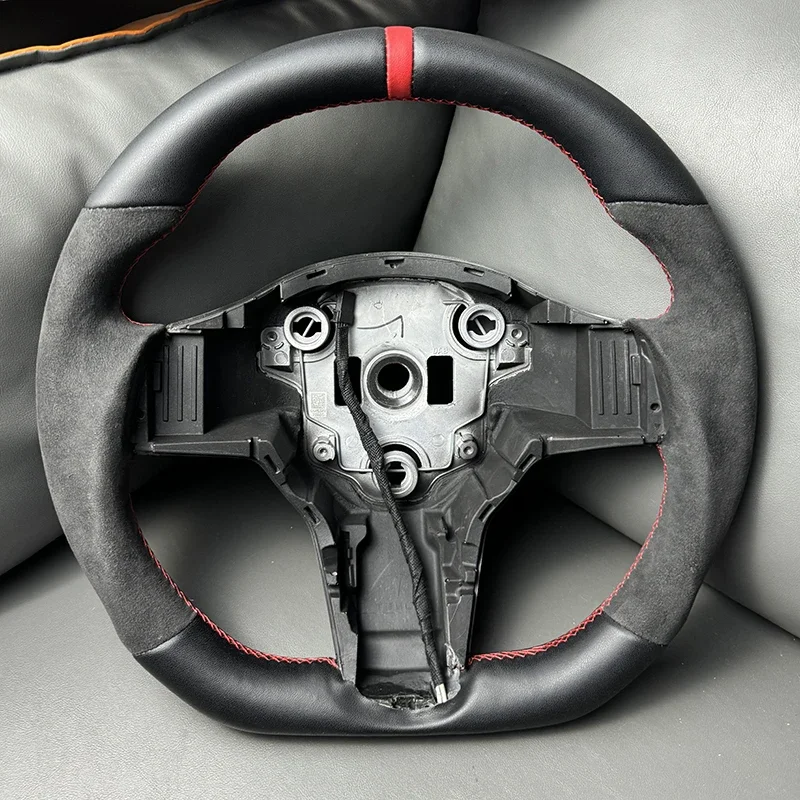 

350mm Alcantara Sport Steering Wheel NAPPA Leather Real Carbon Steering Wheel With Heating for Tesla Model 3 Model Y