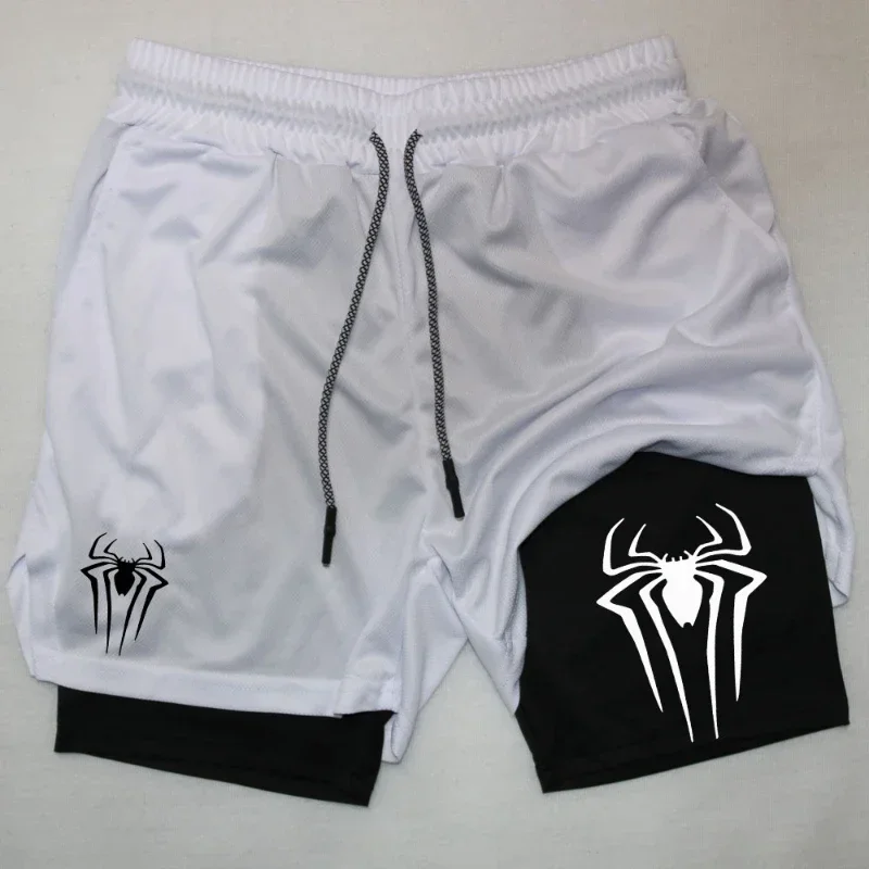 Men's spider print gym casual sports compression shorts run mesh 2-in-1 sports shorts shorts for men  basketball shorts 2