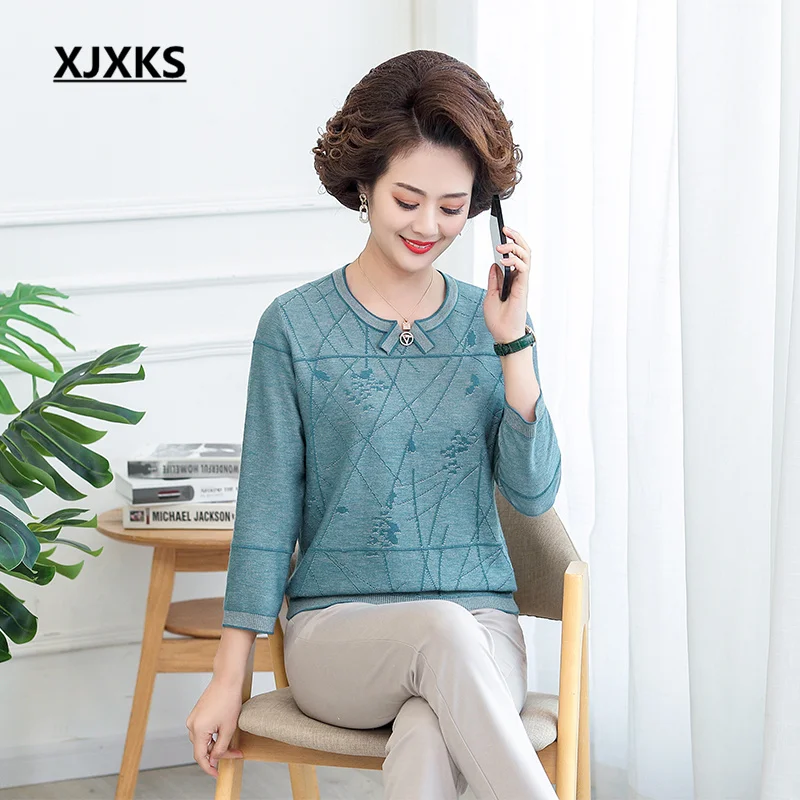 

XJXKS 2022 Spring Autumn Latest Loose Plus Size Women's Thin Sweater Fashion Three-quarter Sleeve Pullover Wool Knitted Jumper