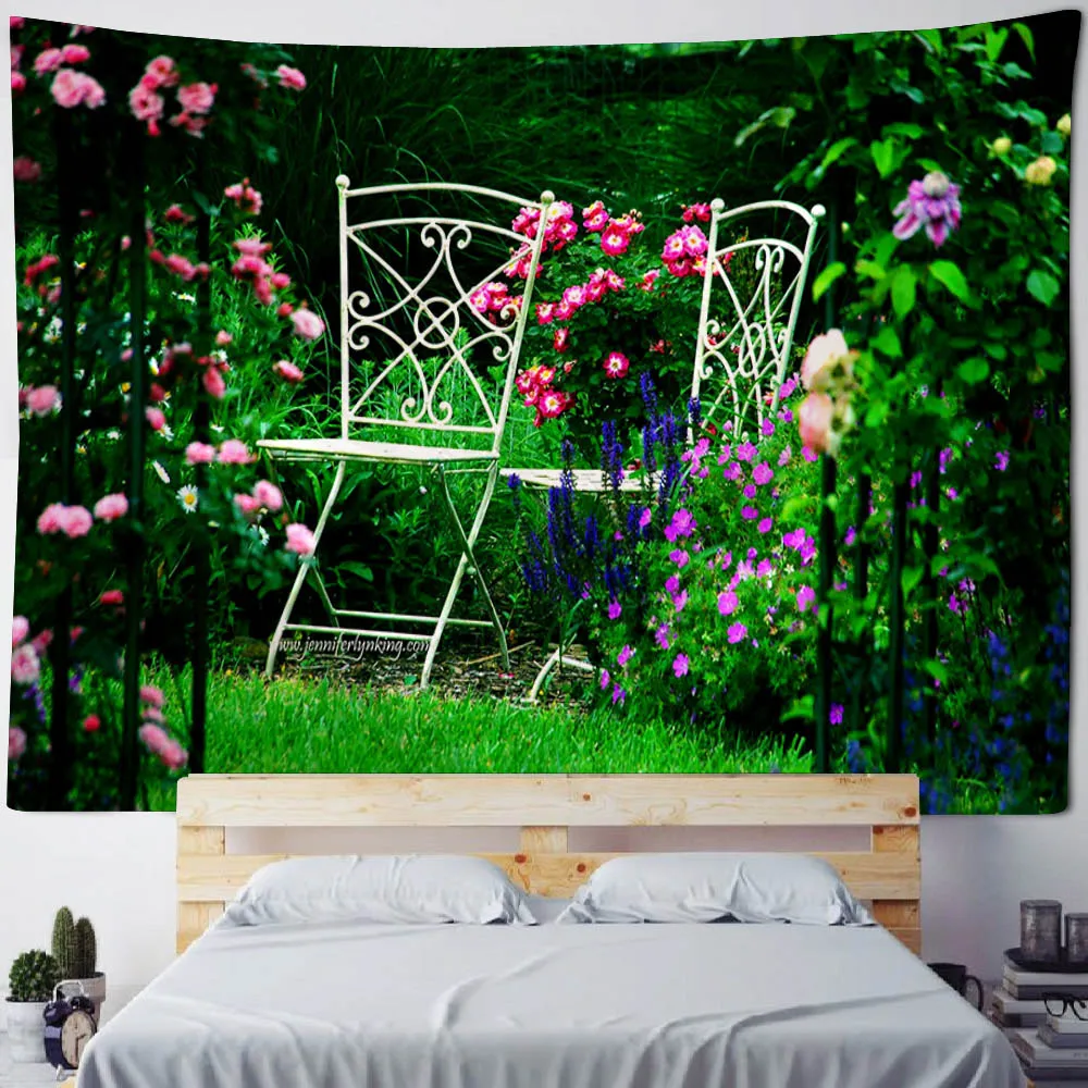 Garden Landscape Tapestry Home Art Decoration Wall Mounted Fairy Tale Posters Fantasy Sea View Room Background Cloth Tapestry Decor