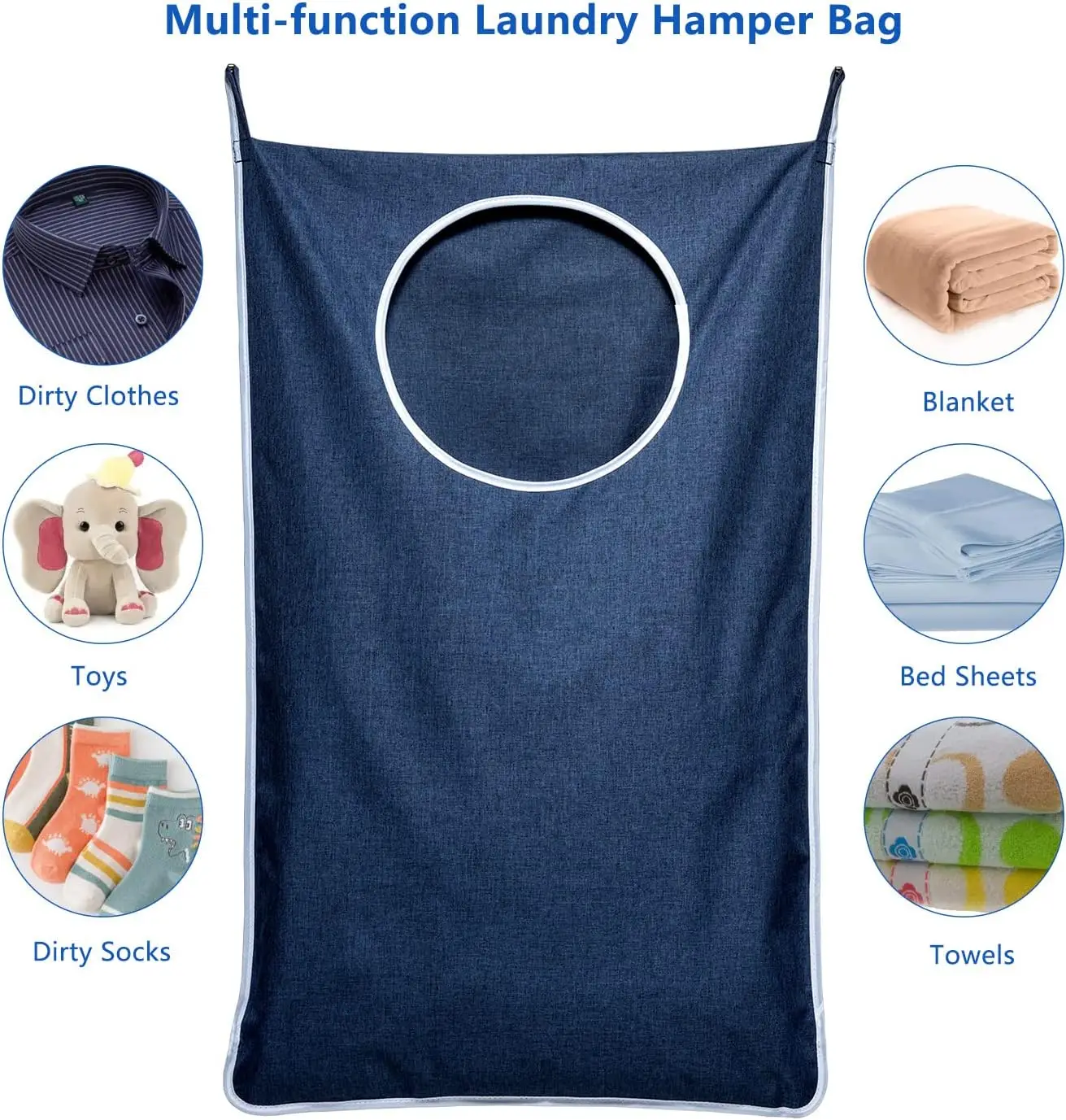 Large Oxford Door Hanging Laundry Hamper Bag with Hooks Dirty Clothes Storage Bag for Bedroom Bathroom 6