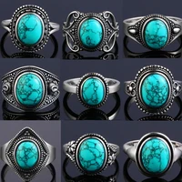 Vintage S925 Silver Ring Natural Turquoise Rings Luxury Jewelry Party Anniversary Birthday Gift for Women Man