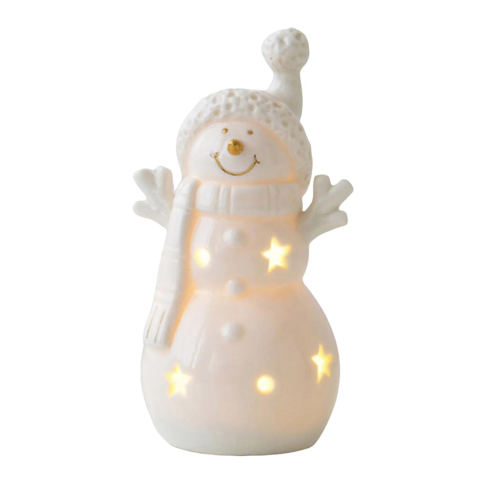 Ceramic Christmas Snowman Car Desktop Home Decoration Small Scene Layout Props Yard Sculptures for Outdoor Modern 6