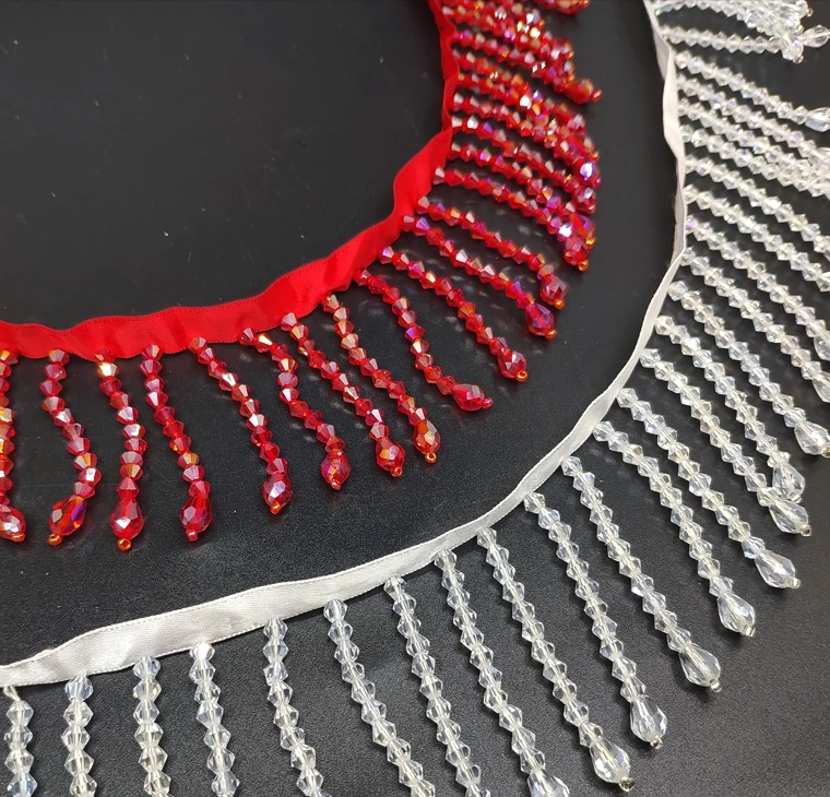 Diamond glass beads tassellace chain tassel accessories lace 1yard price for hair costumes wedding dress
