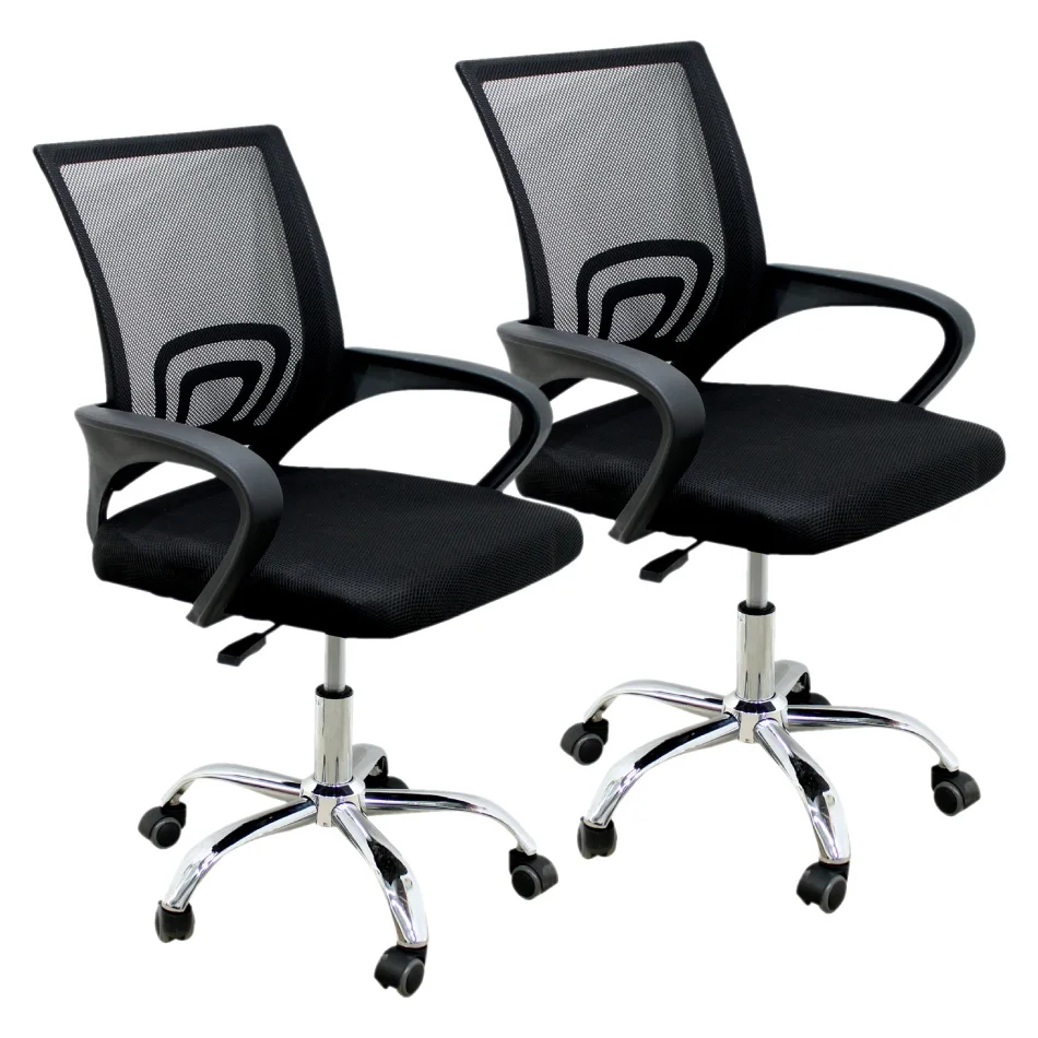 Kit 2 Cadeiras de Escritório Mesh Assento Estofado Base Giratória 9050 - Preta