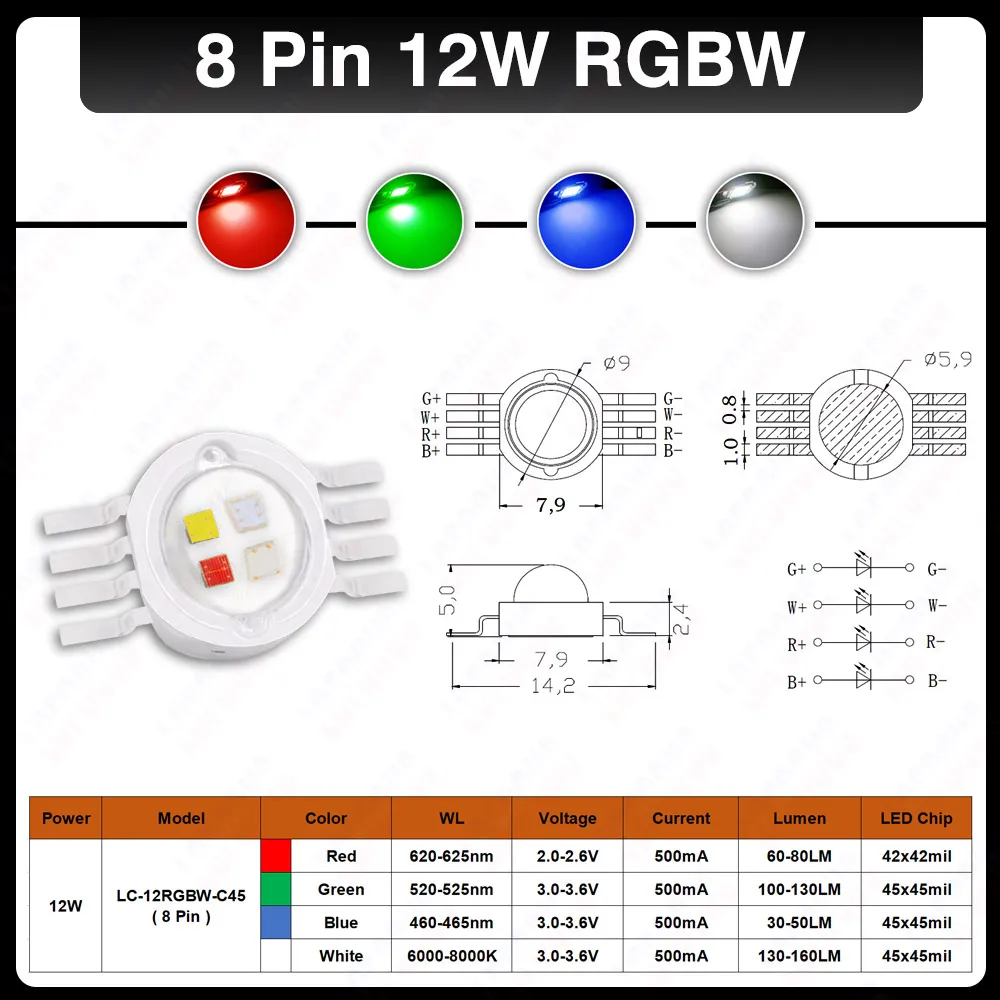 Фото RGB RGBW RGBWW RGBWY RGBWYV Светодиодный чип 3 Вт 4 Вт 5 Вт 6 Вт 8 Вт 9 Вт 10 Вт 12 Вт 15 Вт 18 Вт Цвет красный светло-зеленый светло-голубой свет белый свет желтый свет фиолетовый свет для DMX DJ сценические огни №2