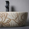 Ceramic Vessel Sink Lotus Flower Pattern Table Sink Above Counter Oval Washbasin Countertop Art Basin Bathroom Balcony Sink Bowl 5